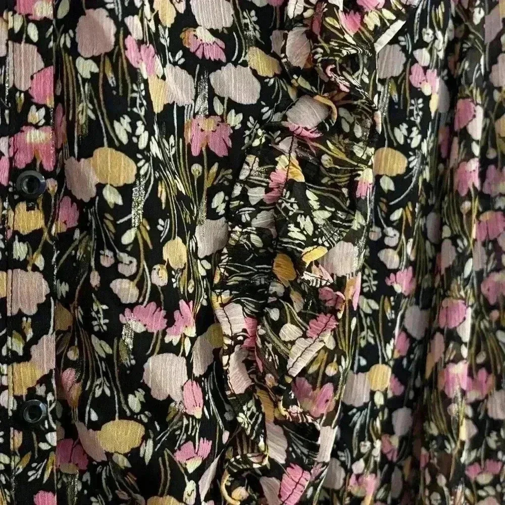 Lauren Conrad Women’s Black And Pink Floral Wrap Dress With Ruffle Detail Large - Picture 4 of 7